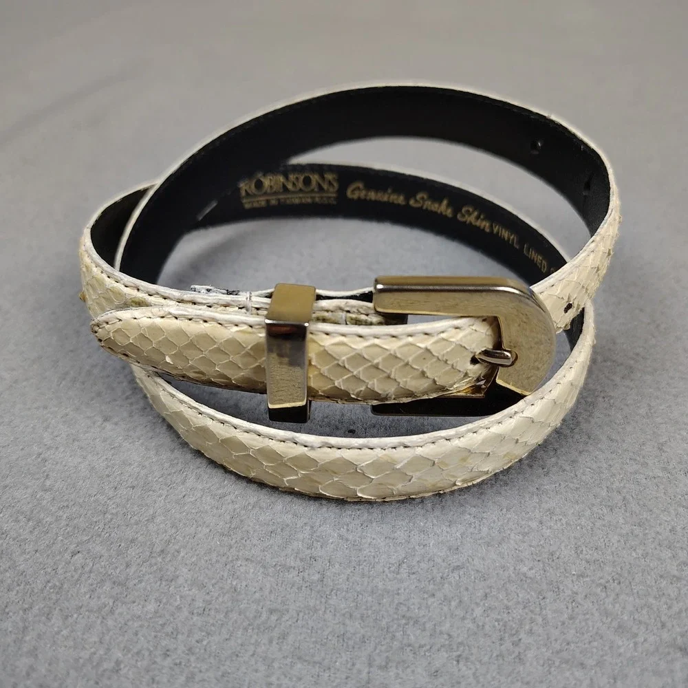 Vintage Robinsons Genuine Snake Skin Belt Women Small Gold Buckle Exotic Slim